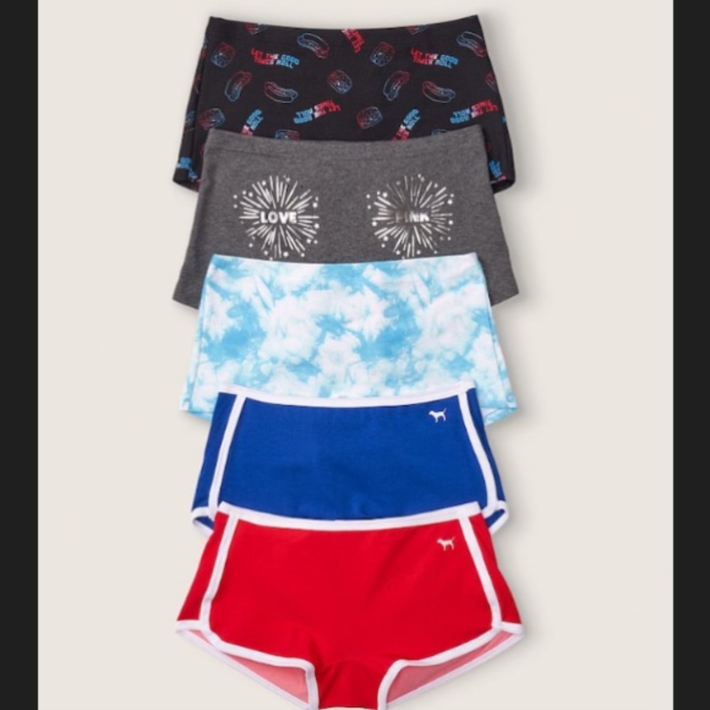 Victoria’s Secret PINK 5-pack Cotton Shortie Panties 4th of July Americana Theme